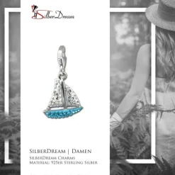 SilberDream Glitzer Charm Segelboot hellblau Zirkonia Kristalle GSC569H