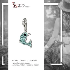 SilberDream Glitzer Charm Delfin hellblau Zirkonia Kristalle GSC516H