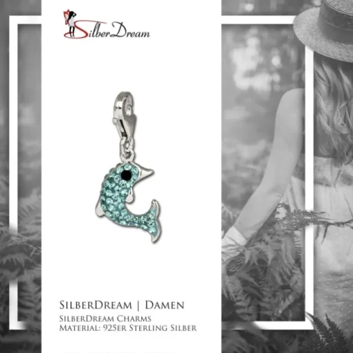 SilberDream Glitzer Charm Delfin hellblau Zirkonia Kristalle GSC516H