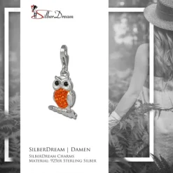 SilberDream Glitzer Charm Eule orange Zirkonia Kristalle GSC505O