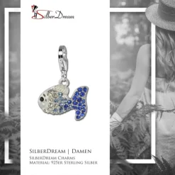 SilberDream Glitzer Charm Fisch Zirkonias blau ICE GSC001