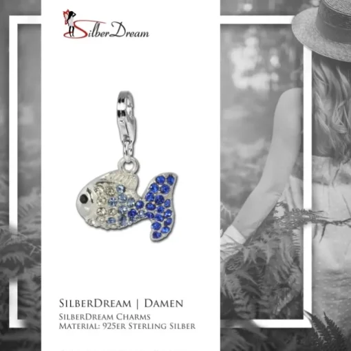 SilberDream Glitzer Charm Fisch Zirkonias blau ICE GSC001