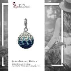 SilberDream Glitzer Charm Kugel blau/weiß Zirkonias GSC219B
