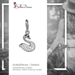 SilberDream Glitzer Charm Schwan weiß Zirkonia Kristalle GSC523W