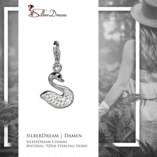 SilberDream Glitzer Charm Schwan weiß Zirkonia Kristalle GSC523W
