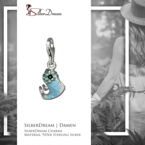 SilberDream Glitzer Charm Fisch hellblau Zirkonia Kristalle GSC507H
