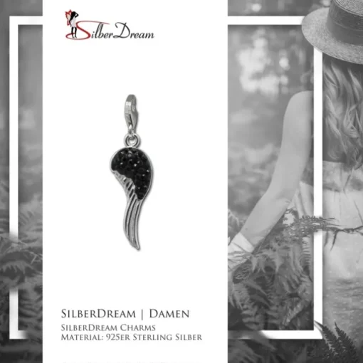 SilberDream Glitzer Charm Flügel schwarz Zirkonia Kristalle GSC574S