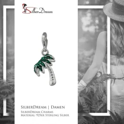 SilberDream Glitzer Charm 3D Palme grün Zirkonia Kristalle GSC548G
