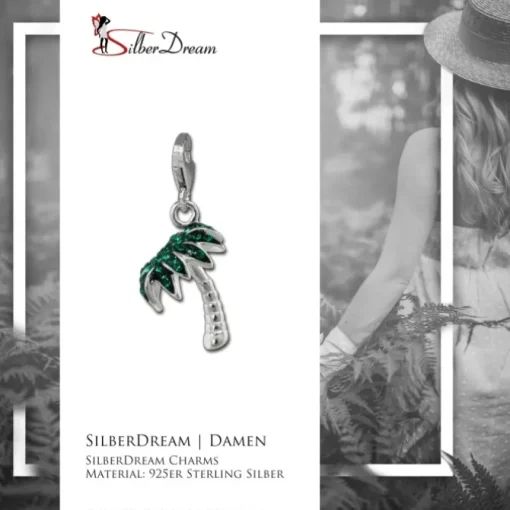 SilberDream Glitzer Charm 3D Palme grün Zirkonia Kristalle GSC548G