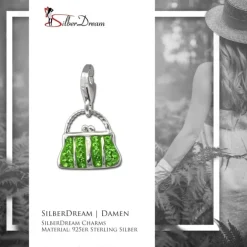 SilberDream Glitzer Charm Tasche groß hellgrün Zirkonia Kristalle GSC559L