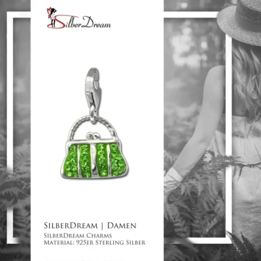 SilberDream Glitzer Charm Tasche groß hellgrün Zirkonia Kristalle GSC559L