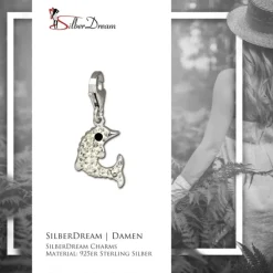 SilberDream Glitzer Charm Delfin weiß Zirkonia Kristalle 925 GSC516W