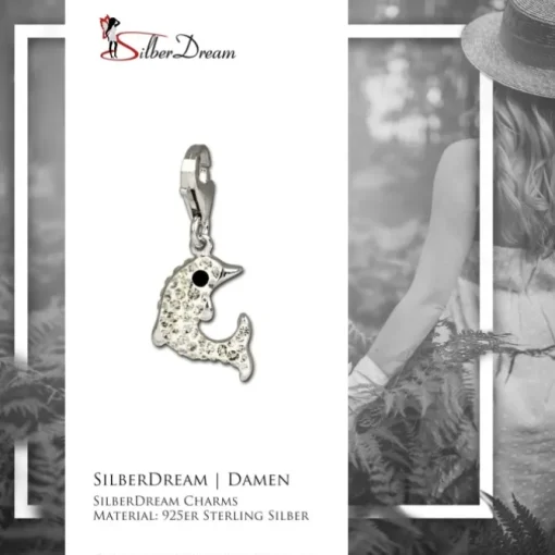 SilberDream Glitzer Charm Delfin weiß Zirkonia Kristalle 925 GSC516W