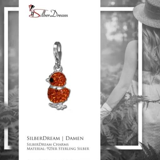 SilberDream Glitzer Charm Küken orange Zirkonia Kristalle 925 GSC522O