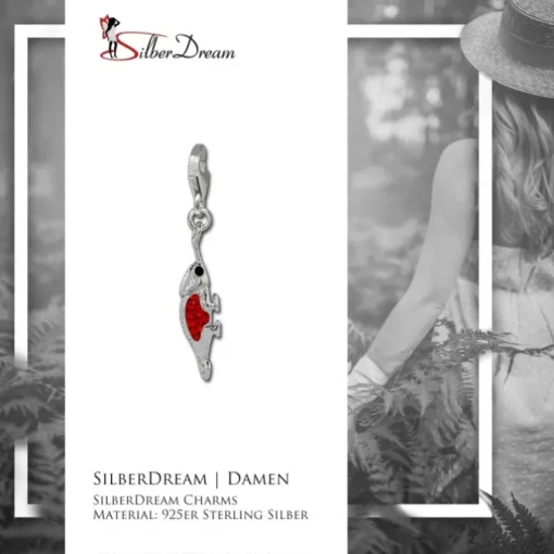 SilberDream Glitzer Charm Leguan rot Zirkonia Kristalle 925 GSC535R