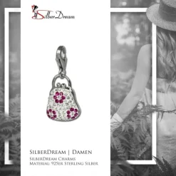 SilberDream Glitzer Charm Tasche weiß Zirkonia Kristalle 925 GSC532W