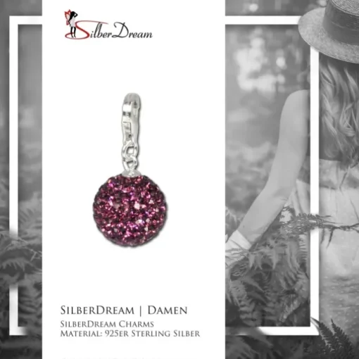 SilberDream Glitzer Charm Kugel lila Zirkonias GSC203