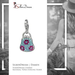 SilberDream Glitzer Charm Tasche blau Zirkonia Kristalle 925 GSC532H