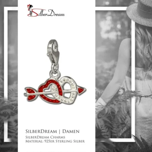 SilberDream Glitzer Charm Doppelherz rot Zirkonia Kristalle GSC503R