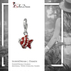 SilberDream Glitzer Charm Fisch rot Zirkonia Kristalle Anhänger GSC564R