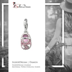 SilberDream Glitzer Charm Babyschuh rosa Zirkonia Kristalle GSC554A