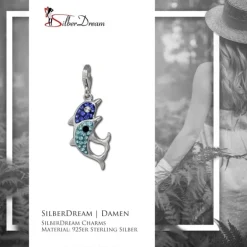 SilberDream Glitzer Charm Delfin-Paar hellblau Zirkonia Kristalle GSC582H