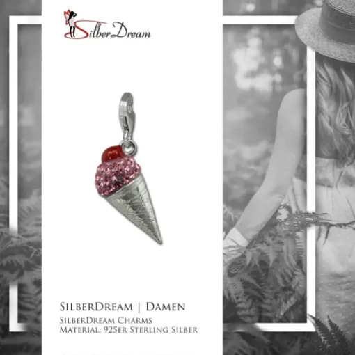 SilberDream Glitzer Charm Eistüte rosa Zirkonia Kristalle Anhänger GSC567A