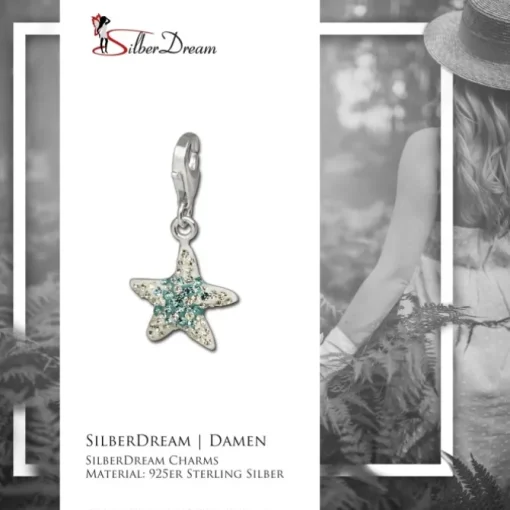 SilberDream Glitzer Charm Seestern blau Zirkonias 925 GSC307