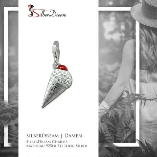 SilberDream Glitzer Charm Eistüte weiß Zirkonia Kristalle Anhänger GSC567W