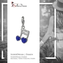 SilberDream Glitzer Charm Doppelnote Herz blau Zirkonia Kristalle GSC553B