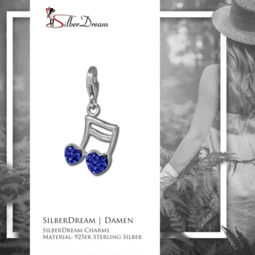 SilberDream Glitzer Charm Doppelnote Herz blau Zirkonia Kristalle GSC553B