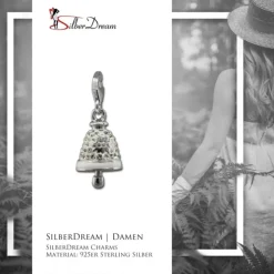 SilberDream Glitzer Charm Glocke weiß Zirkonia Kristalle GSC575W
