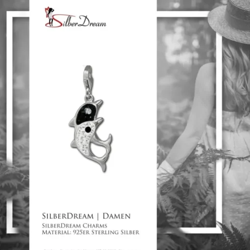 SilberDream Glitzer Charm Delfin-Paar weiß Zirkonia Kristalle GSC582W