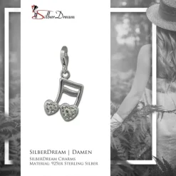 SilberDream Glitzer Charm Doppelnote Herz weiß Zirkonia Kristalle GSC553W