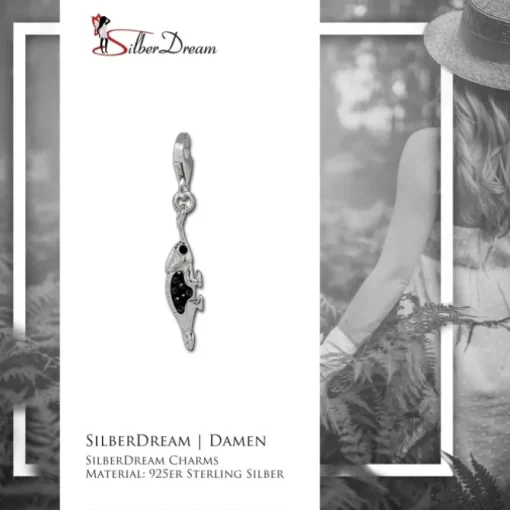 SilberDream Glitzer Charm Leguan schwarz Zirkonia Kristalle 925 GSC535S