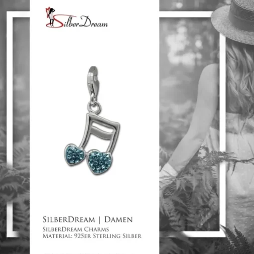 SilberDream Glitzer Charm Doppelnote Herz blau Zirkonia Kristalle GSC553H