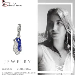 SilberDream Glitzer Charm Pinguin blau Zirkonia Kristalle GSC533B