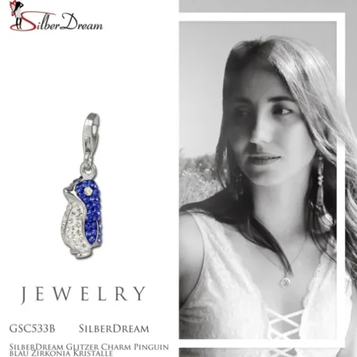 SilberDream Glitzer Charm Pinguin blau Zirkonia Kristalle GSC533B
