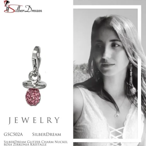 SilberDream Glitzer Charm Nuckel rosa Zirkonia Kristalle GSC502A