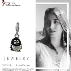 SilberDream Glitzer Charm Pinguin Zirkonia Kristalle 925 Anhänger GSC542S