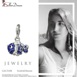 SilberDream Glitzer Charm Clownfisch blau Zirkonia Kristalle GSC518B