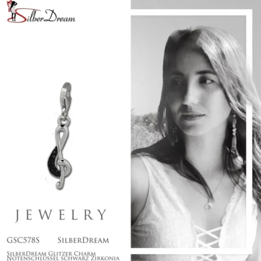SilberDream Glitzer Charm Notenschlüssel schwarz Zirkonia Kristalle GSC578S