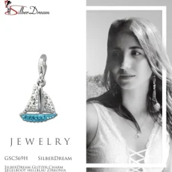 SilberDream Glitzer Charm Segelboot hellblau Zirkonia Kristalle GSC569H