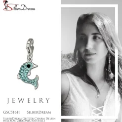 SilberDream Glitzer Charm Delfin hellblau Zirkonia Kristalle GSC516H