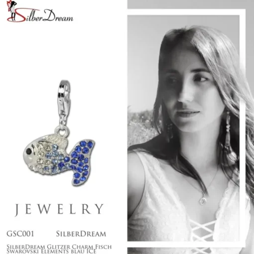 SilberDream Glitzer Charm Fisch Zirkonias blau ICE GSC001