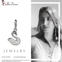 SilberDream Glitzer Charm Schwan weiß Zirkonia Kristalle GSC523W
