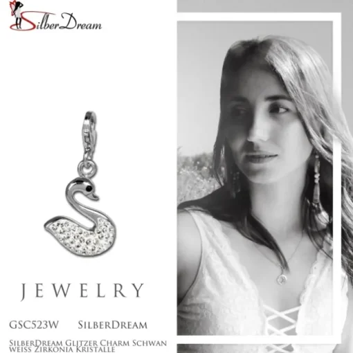 SilberDream Glitzer Charm Schwan weiß Zirkonia Kristalle GSC523W