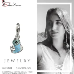 SilberDream Glitzer Charm Fisch hellblau Zirkonia Kristalle GSC507H