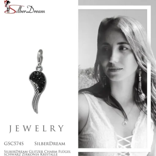 SilberDream Glitzer Charm Flügel schwarz Zirkonia Kristalle GSC574S