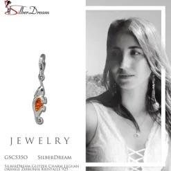 SilberDream Glitzer Charm Leguan orange Zirkonia Kristalle 925 GSC535O